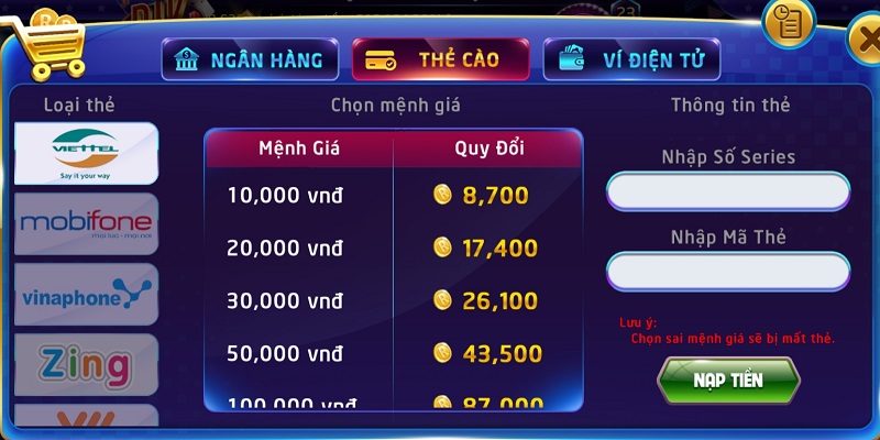 Hướng dẫn nạp tiền Rikvip